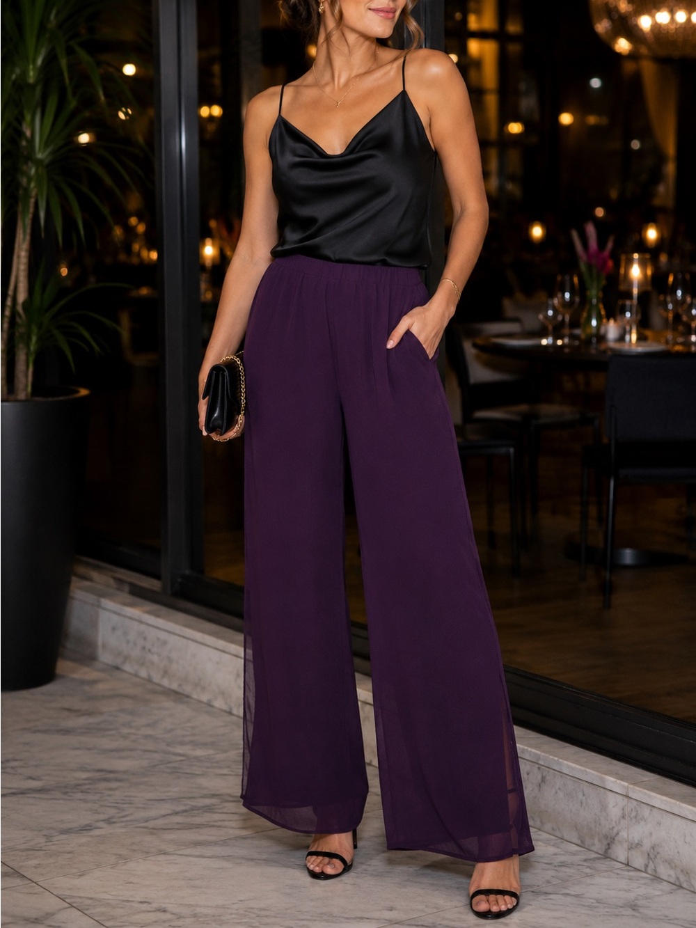 Ursula of Switzerland Wide-Leg deep plum pants Plus Size